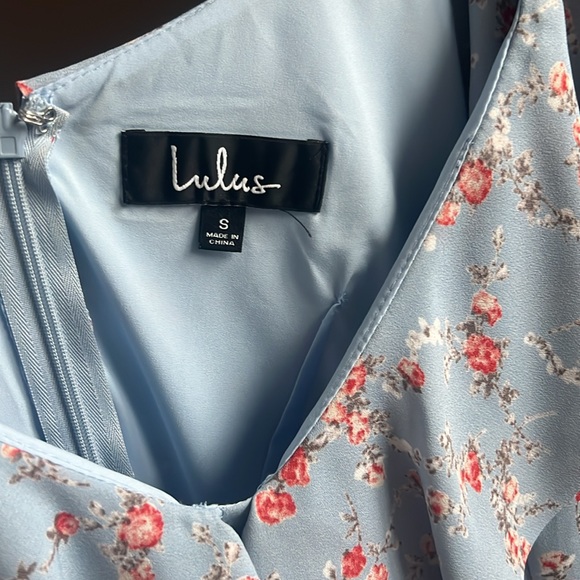 Lulus Radiant Rosa Light Blue Floral Print Ruffled Mini Dress EUC - Picture 6 of 6